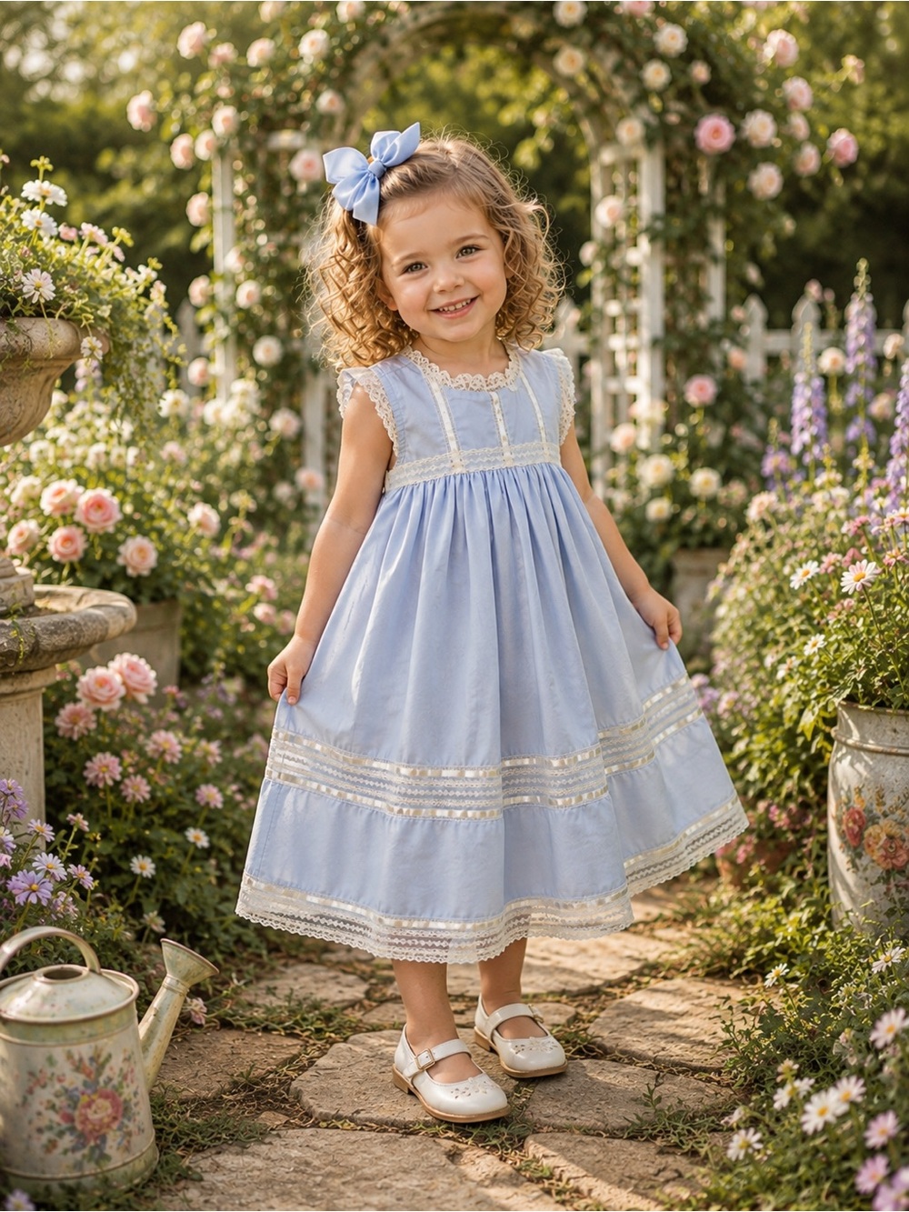 Heirloom Light Blue Lace-Trim Girls' Formal Dress